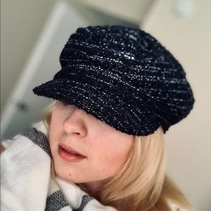 Anthropologie Navy Tweed ‘Newsboy’ Cap